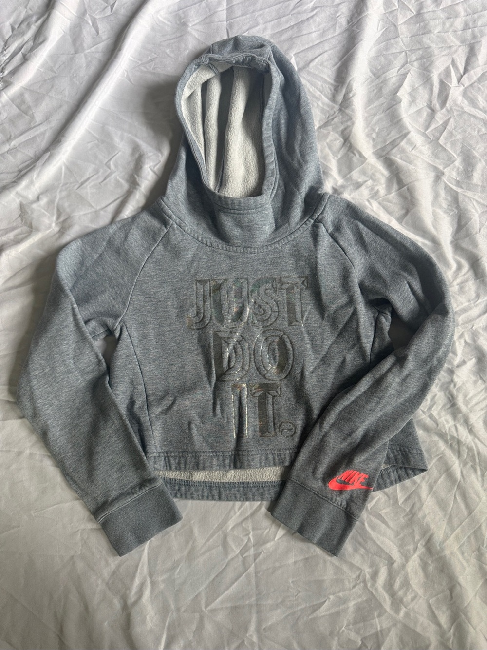 Nike Gray Hooded Sweatshirt with Pink Swoosh
